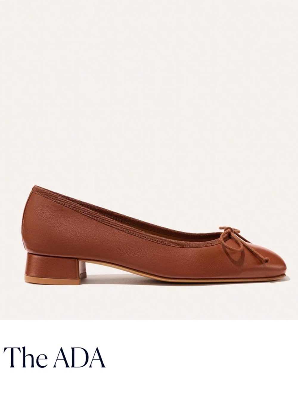 Margaux Brown Leather Ballet Flats with Bow 38.5 NEW